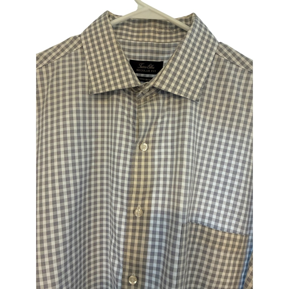 Tasso Elba Mens Regular Fit Non Iron‎ Gingham Dress Shirt XL 17.5